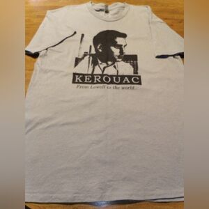 Jack Kerouac From Lowell To The World Gray Front And Back Design Large T-Shirt